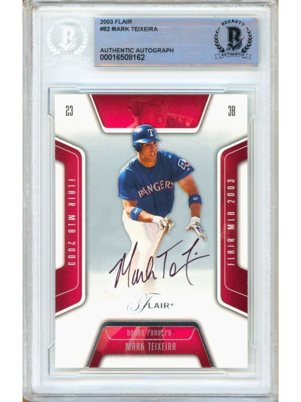Mark Teixeira Signed 2003 Fleer Flair #82 Texas Rangers Beckett BAS Slabbed Auto
